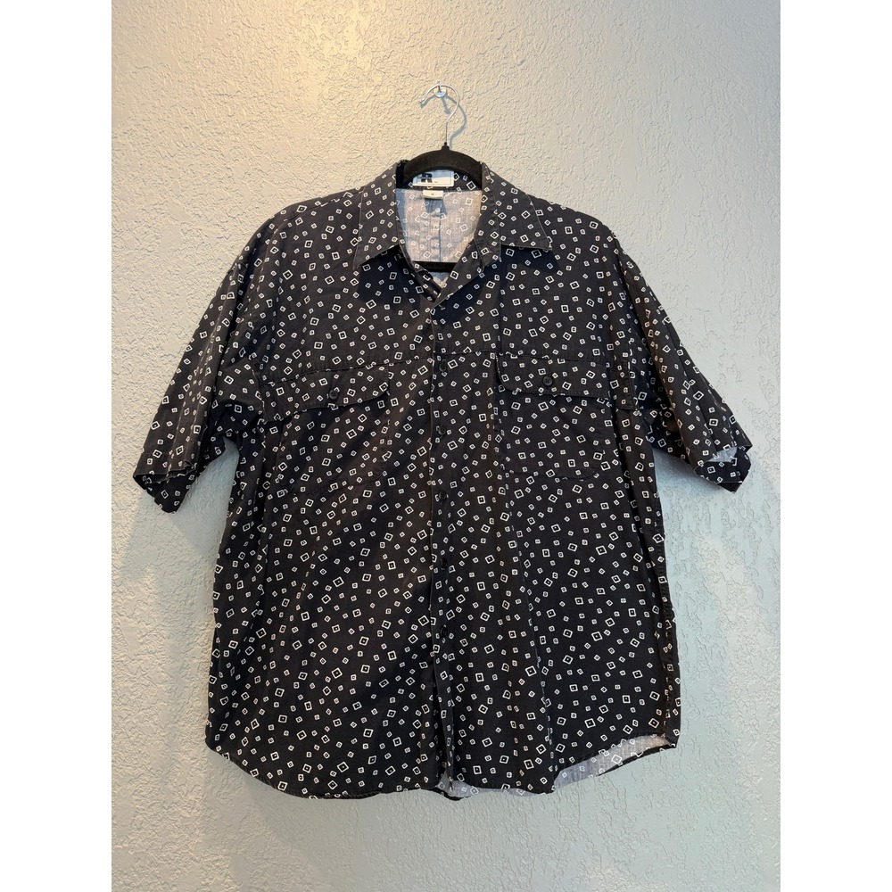 Reunion Mens Short Sleeve Button Down Shirt Diamond‎ Print M